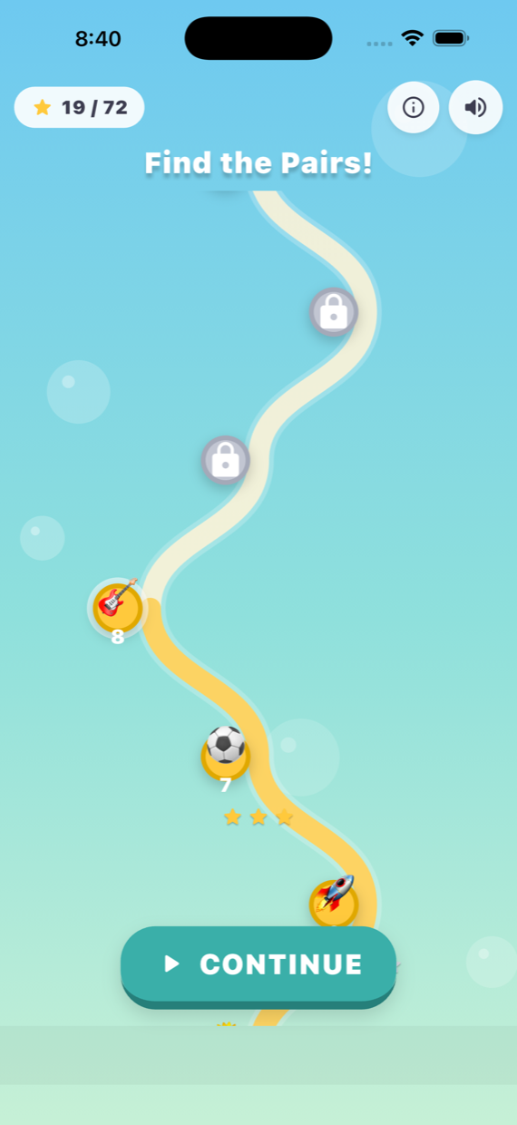 The path of levels, with stars earned